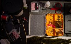 Fly Box Fulling Mill 6 Compartment Box Orange - In Action