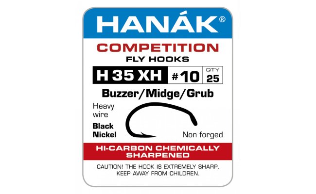 Fly Tying Hook Hanak Competition Buzzer/Midge/Grub (H35XH) Fly Tying Hook Hanak Competition Buzzer/Midge/Grub Bronze No 8, 25 pcs (H35XH)