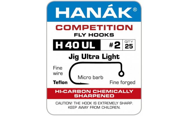 Fly Tying Hook Hanak Competition Jig Ultra Light (H40UL) Fly Tying Hook Hanak Competition Jig Ultra Light No 2, 25 pcs (H40UL)
