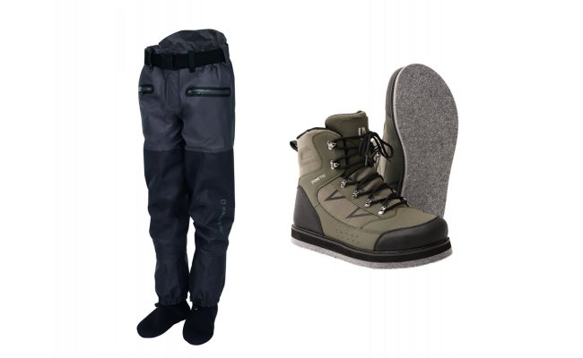 SET Waders Kinetic X5 Waist + Wading Boots X4 Felt Sole SET Waders Kinetic X5 Waist + Wading Boots X4 Felt Sole
