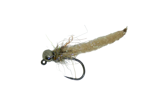 Tungsten Jig MOP Fly Cream Body Hare & Black Nickel Tungsten Jig MOP Fly Cream Body Hare & Black Nickel, Size 14