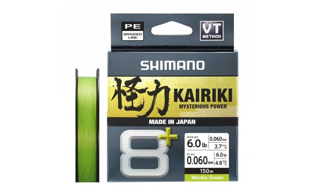 Braided Line Shimano Kairiki 8+ 150 m Braided Line Shimano Kairiki 8+ 150 m; 0.06 mm; 4.8 kg; Mantis Green