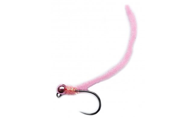 Micro-Chenille Worm Metallic Pink Head Light Pink Jig Micro-Chenille Worm Metallic Pink Head Light Pink Jig, Size 14