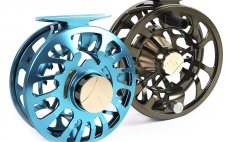 Fly Reel Leichi Shield Ice Blue & Gold + Olive & Gold